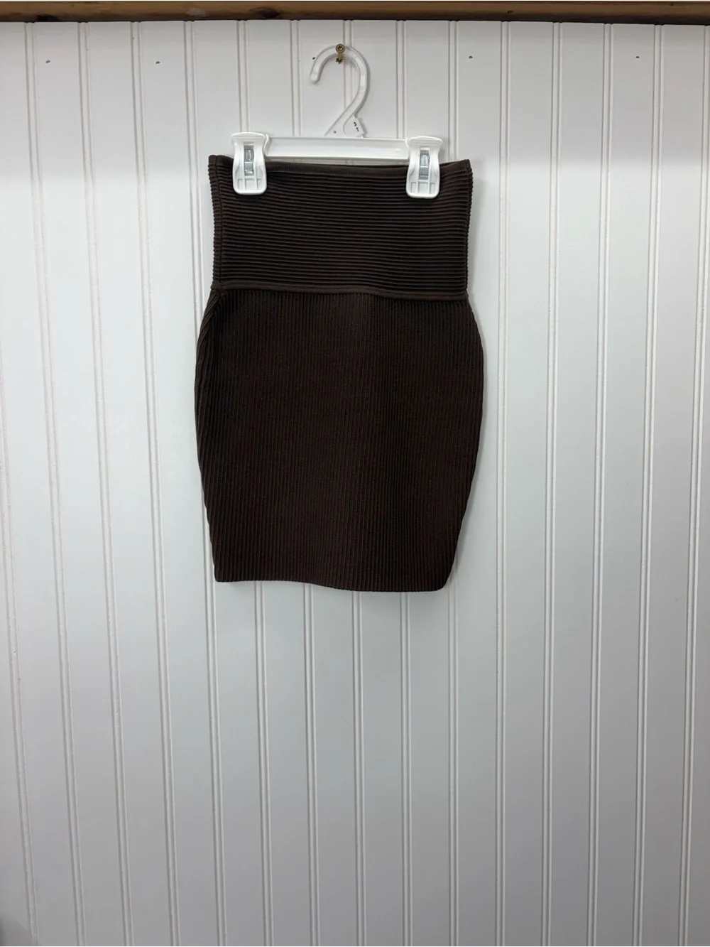 Babaton aritzia Ribbed Knit Mini Skirt in Dark Brown